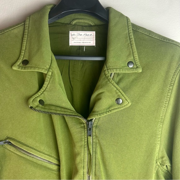 Free People-We the People olive Rebel Knit Oversized Moto Jacket Sz L - Picture 4 of 13
